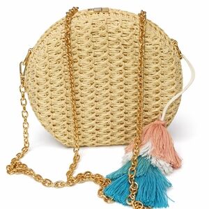 T.J.Maxx Woven Beige Crossbody Bag with Gold Chain
